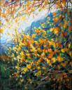 Gold In The Mountains #01 ~ Acrylics on canvas set into “box-frame”; painting extended into frame $1,150.00